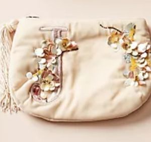 Anthropologie Flowering Monogram Pouch Letter "J"